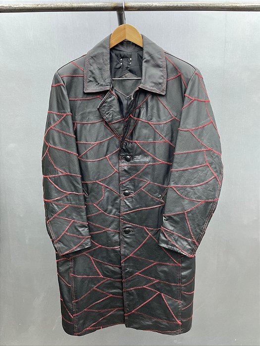 Leather red stitch trench coat