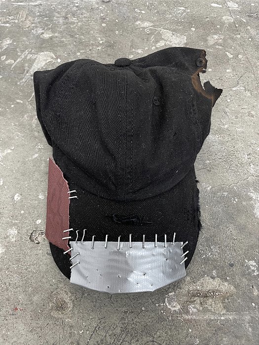 Leather silver tape burned cap