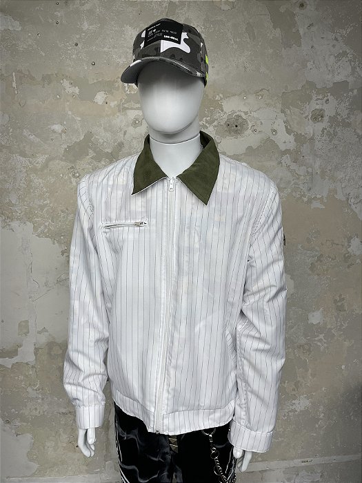 Double face White pin stripe with Green pig Skin Leather
