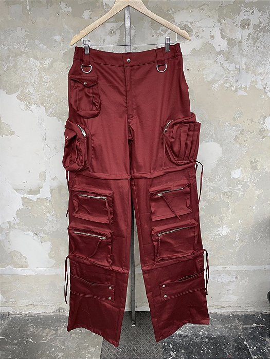 Red multi cargo stacked pants