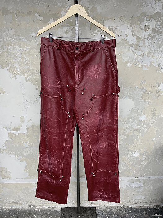 Piercing Carpenter Leather Pants Red