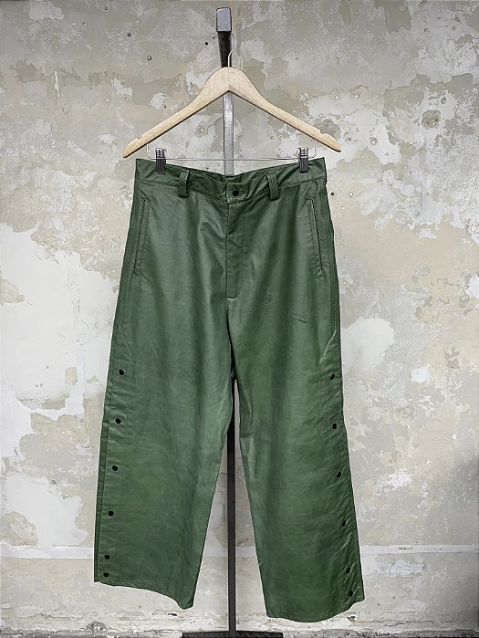 Green wide leg Leather Pants with side snap buttons
