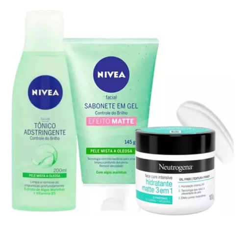 Kit Skincare Facial Controle do Brilho 200ml | Nivea e Neutrogena