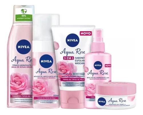 Kit Skincare Aqua Rose: Limpeza e Hidratação 5 Itens | Nivea