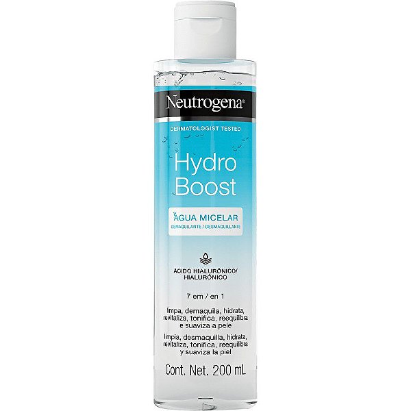 Água Micelar Facial Neutrogena 7 em 1 Hydro Boost 200 mL - Limpa, Demaquila e Reduz a Oleosidade / Com Ácido Hialurônico