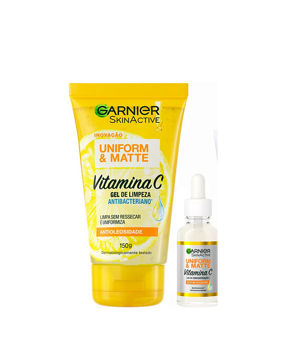 Kit Uniform & Matte: Sérum Vitamina C 15ml + Gel de Limpeza | Garnier