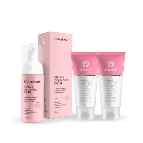 Protetor Solar Facial FPS 70 60g 2 un + Espuma de Limpeza | Hidrabene