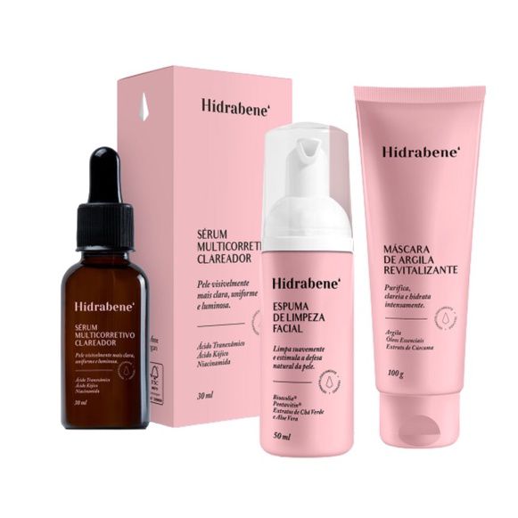 Kit Skin Care: Sérum Clareador, Espuma e Máscara de Argila | Hidrabene