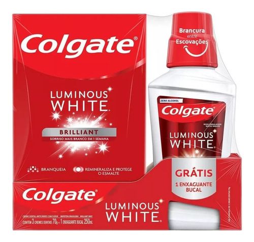 Kit Luminous White: 3 Cremes Dentais 70g + Enxaguante 250ml | Colgate