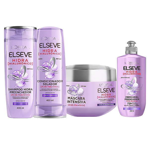 Kit Hidra Hialurônico Shampoo, Condicionador, Máscara e Creme | Elseve