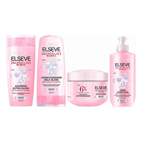 Kit Glycolic Gloss Cabelos Extra Brilho 3 Itens | Elseve