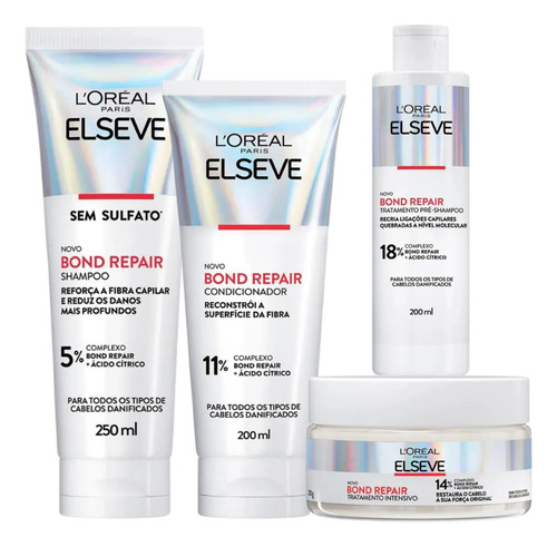 Kit Bond Repair Shampoo + Cond. + Pré-sh. + Máscara | Elseve
