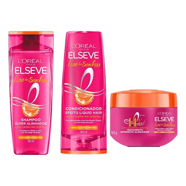 Kit Elseve Liso Dos Sonhos Shamp + Condic 400ml + Mascara