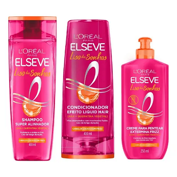 Kit Elseve Liso Dos Sonhos Shamp+ Condic 400ml+creme Pentear