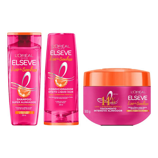Kit Elseve Liso Dos Sonhos Shamp + Condic 200 Ml + Mascara