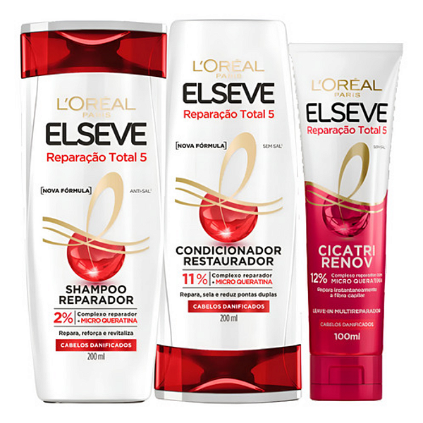 Kit Reparação Total Sham+Condic 200ml Cicatri Renov 100ml | Elseve