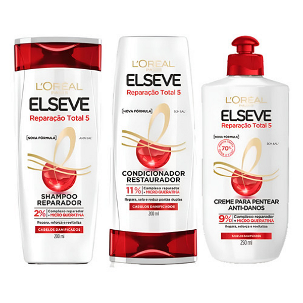 Kit Reparação Total 5 Shampoo Condicionador 200ml + Creme | Elseve