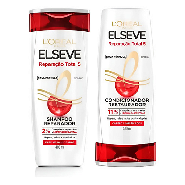 Kit Shampoo e Condicionador Reparação Total 5 400ml | Elseve