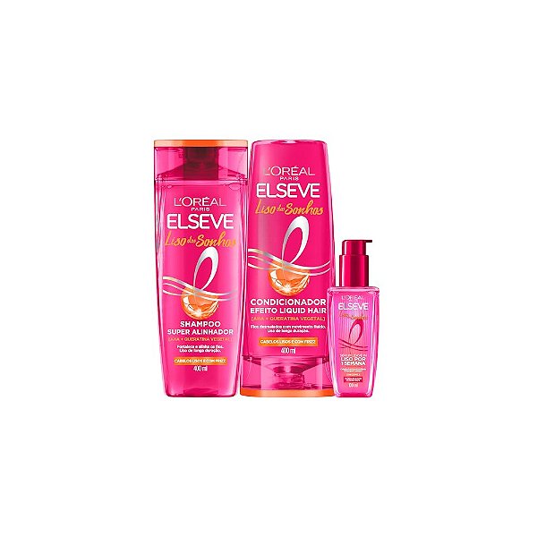 Kit L’Oréal Paris Elseve Liso dos Sonhos – Shampoo + Condicionador 400mL + Sérum Leave-in