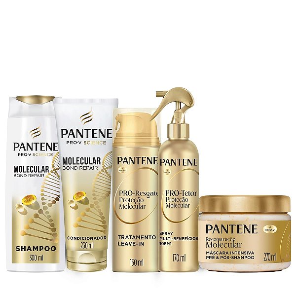 Kit Pantene Molecular Bond Repair - Shampoo + Condicionador + Máscara + Leave-In + Spray