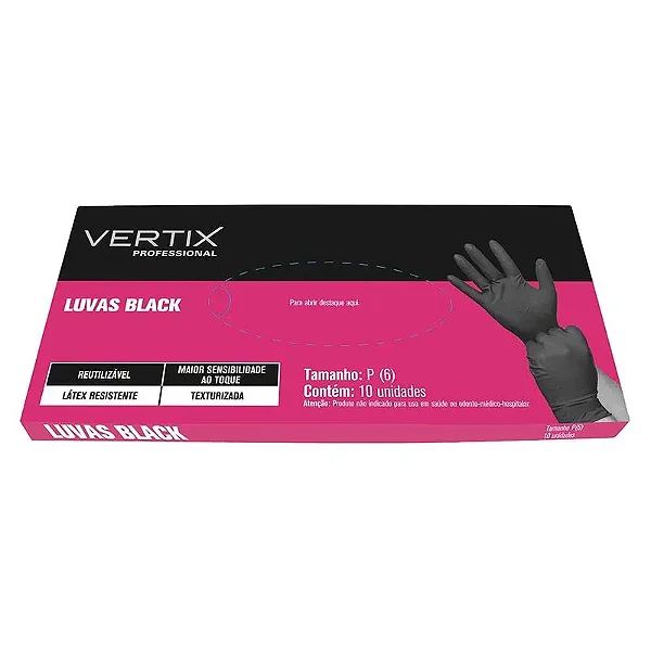 LUVA BLACK 10 PCS TAM. P VERTIX
