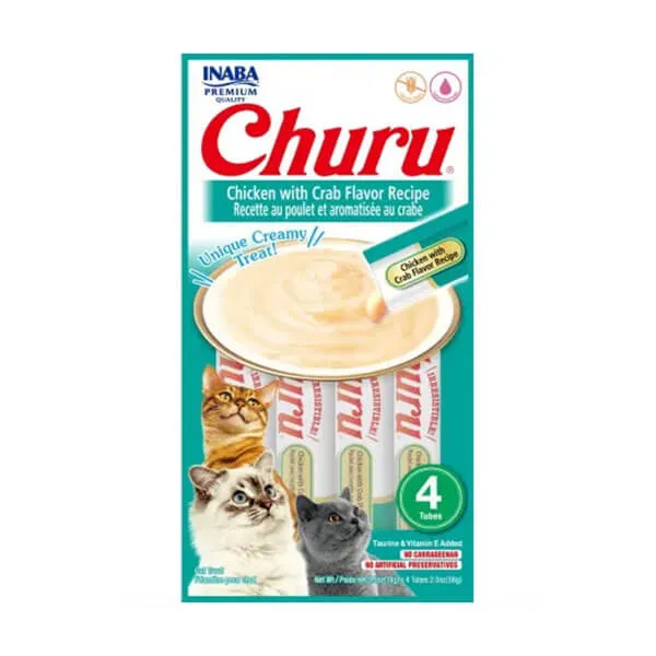 PETISCO PURÊ CHURU P/ GATOS FRANGO C/ CARANGUEJO - 56G C/ 4UN
