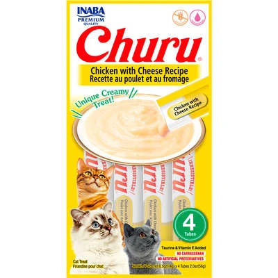 PETISCO PURÊ CHURU P/ GATOS FRANGO C/ QUEIJO - 56G C/ 4UN