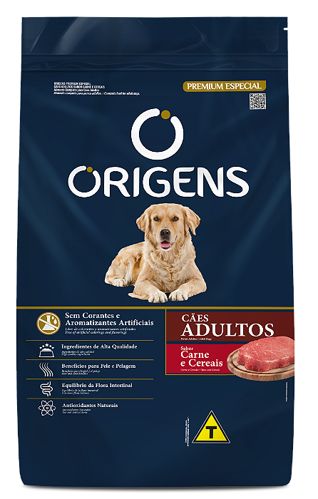 RAÇÃO SECA ORIGENS CÃO ADULTO RAÇAS MÉDIAS E GRANDES CARNE E CEREAIS 15KG