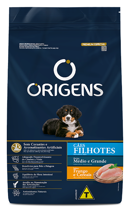 RAÇÃO SECA ORIGENS CÃO FILHOTE RAÇAS MÉDIAS E GRANDES 15KG