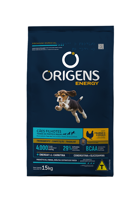 RAÇÃO SECA ORIGENS CÃO FILHOTE ENERGY FRANGO E CEREAIS 15KG