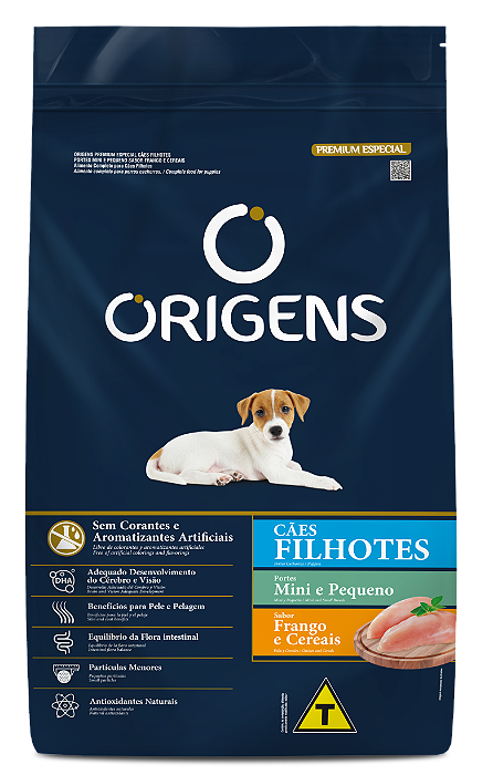 RAÇÃO SECA ORIGENS CÃO FILHOTE RAÇAS PEQUENAS E MINI FRANGO E CEREAIS 3KG