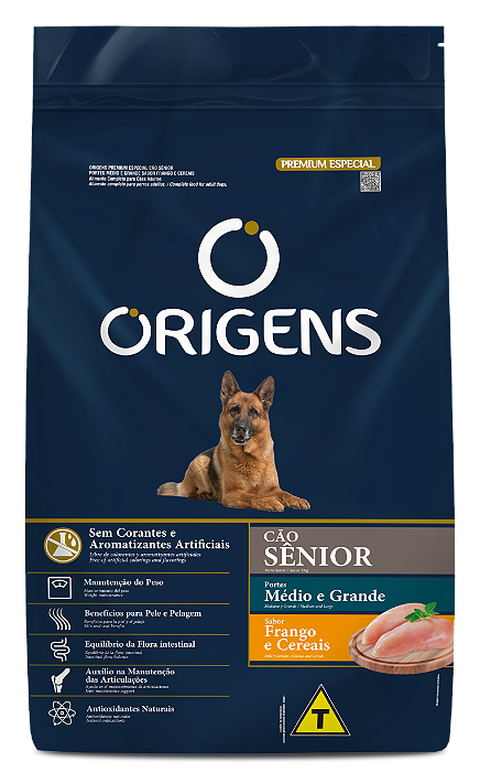 RAÇÃO SECA ORIGENS CÃO ADULTO RAÇAS MÉDIAS E GRANDES SÊNIOR FRANGO E CEREAIS 3KG