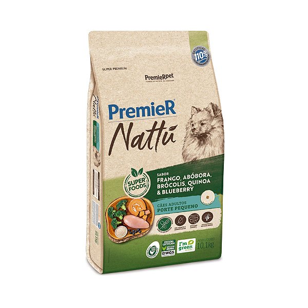 RAÇÃO SECA PREMIER NATTÚ CÃO ADULTO RAÇAS PEQUENAS FRANGO C/ ABÓBORA 10,1KG