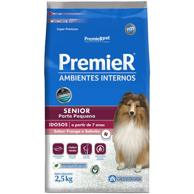 RAÇÃO SECA PREMIER CÃO ADULTO RAÇAS PEQUENAS AMBIENTES INTERNOS SÊNIOR FRANGO E SALMÃO 2,5KG