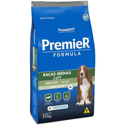 RAÇÃO SECA PREMIER CÃO ADULTO RAÇAS MÉDIAS FORMULA LIGHT FRANGO 15KG