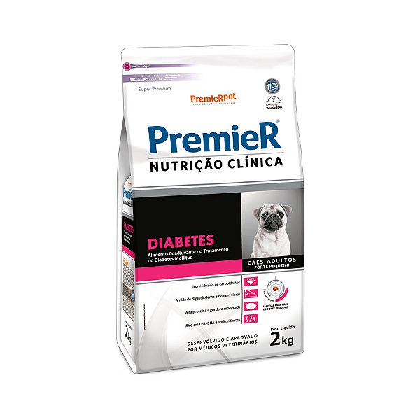 RAÇÃO SECA PREMIER CÃO ADULTO NUTRIÇÃO CLÍNICA DIABETES RAÇAS PEQUENAS 2KG