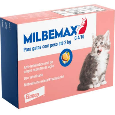 VERMÍFUGO MILBEMAX ELANCO P/ GATO - ATÉ 2KG C/ 2 COMP
