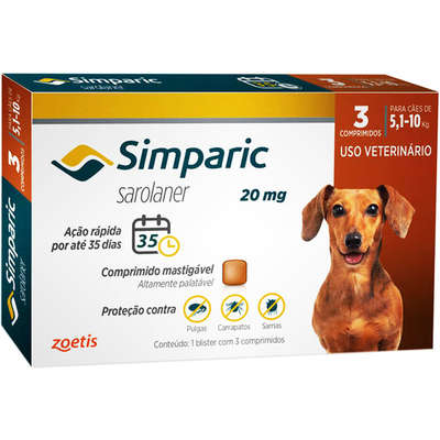 ANTIPULGAS SIMPARIC ZOETIS 20MG 5,1KG / 10KG - C/3 COMP