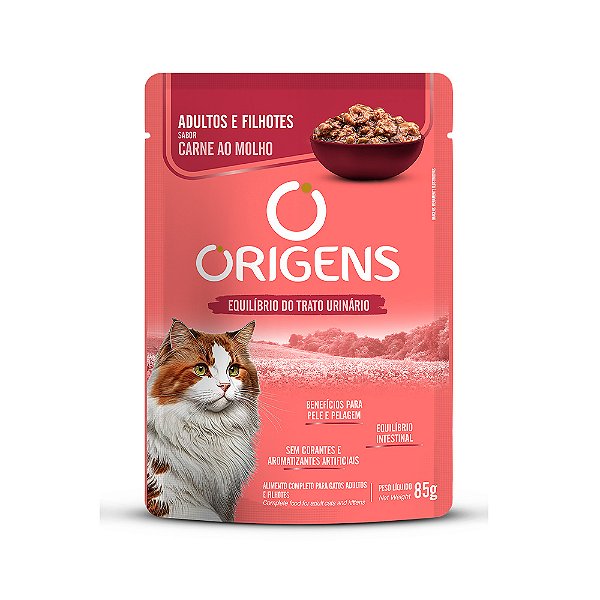 RAÇÃO ÚMIDA ORIGENS GATO FILHOTE E ADULTOS CARNE AO MOLHO 85G