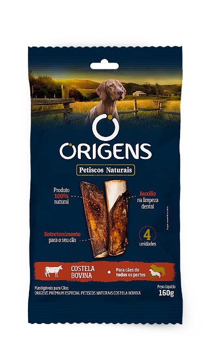 PETISCO NATURAL ORIGENS P/ CÃO COSTELA BOVINA 160G C/ 4UN