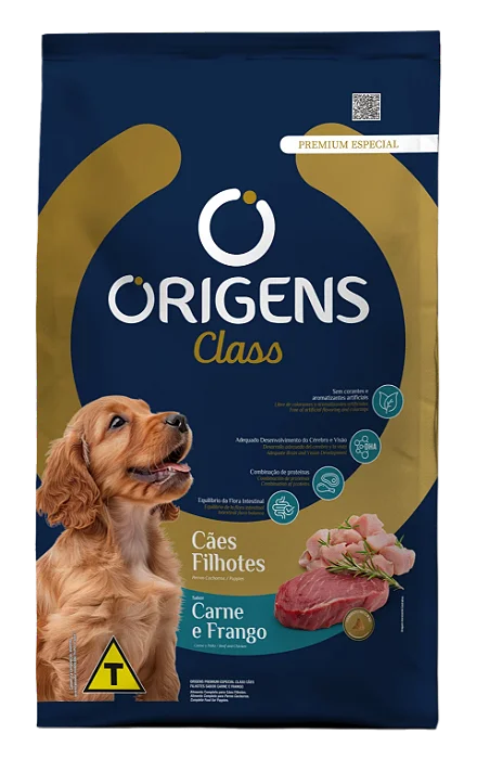 RAÇÃO SECA ORIGENS CLASS CÃO FILHOTE RAÇAS MÉDIAS E GRANDES CARNE E FRANGO 3KG