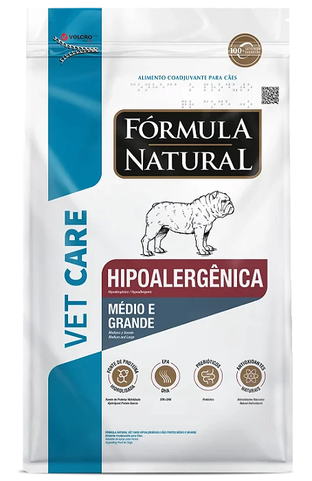 RAÇÃO SECA FÓRMULA NATURAL VET CARE CÃO ADULTO HIPOALERGÊNICA RAÇAS MÉDIAS E GRANDES 2KG