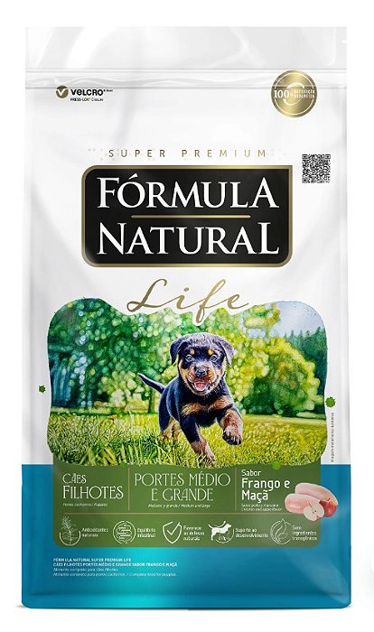 RAÇÃO SECA FÓRMULA NATURAL LIFE CÃO FILHOTE RAÇAS MÉDIAS E GRANDES FRANGO E MAÇÃ 15KG