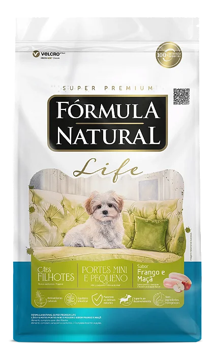 RAÇÃO SECA FÓRMULA NATURAL LIFE CÃO FILHOTE RAÇAS PEQUENAS E MINI FRANGO E MAÇÃ 7KG