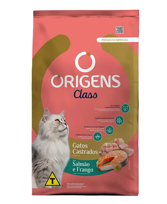 RAÇÃO SECA ORIGENS CLASS GATO ADULTO CASTRADO SALMÃO E FRANGO 10,1KG