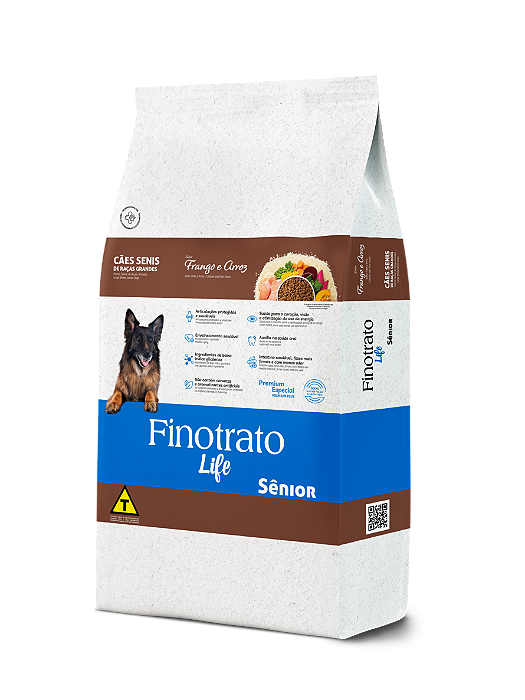 RAÇÃO SECA FINOTRATO LIFE CÃO ADULTO SÊNIOR RAÇAS GRANDES FRANGO E ARROZ 15KG