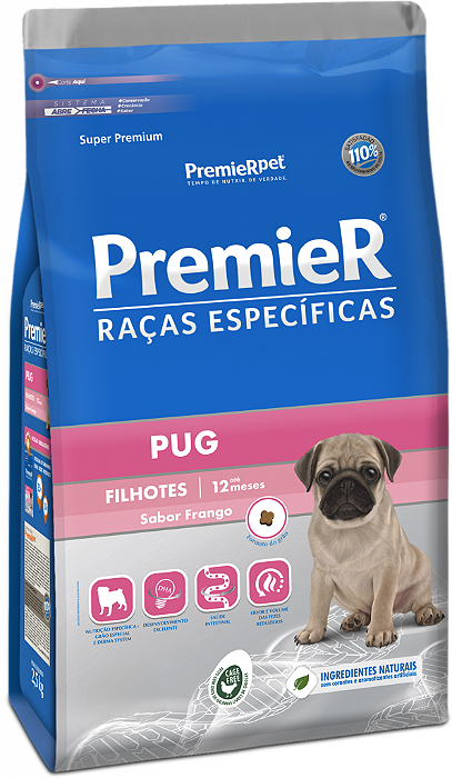 RAÇÃO SECA PREMIER CÃO FILHOTE PUG 1KG