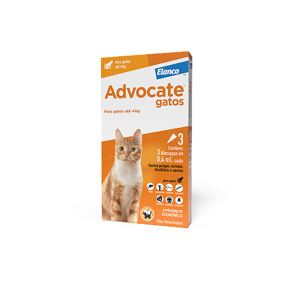 ANTIPULGAS ADVOCATE BAYER GATO COMBO 3X1 - 0,4ML ATÉ 4KG