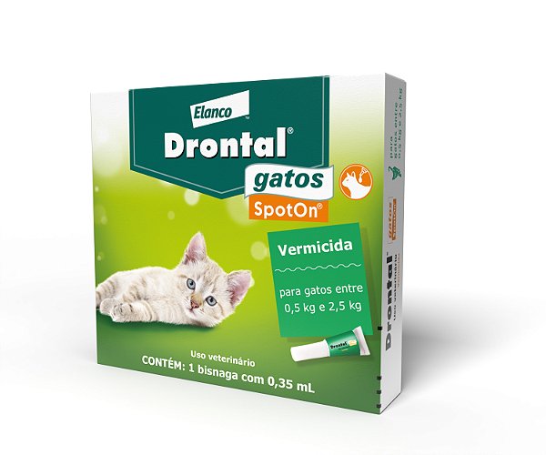 VERMÍFUGO DRONTAL ELANCO SPOT ON P/ GATOS - 0.35 ML DE 0,5KG ATÉ 2,5KG