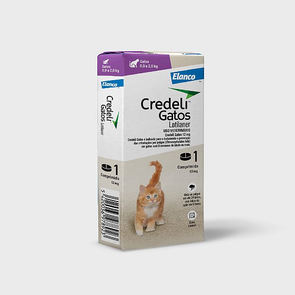 ANTIPULGAS CREDELI ELANCO P/ GATOS 12MG - DE 0,9KG ATÉ 2KG - C/ 1 COMP